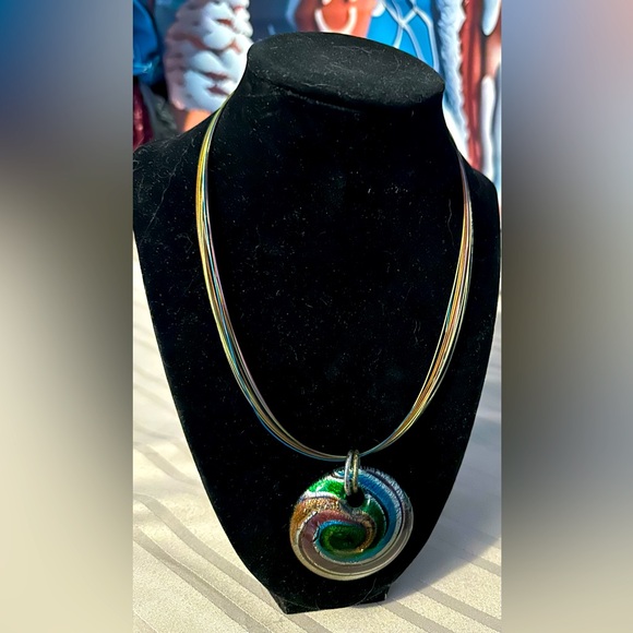 A 14 metal strand artisan piece with matching glass pendant. About a 16” length - Picture 1 of 5